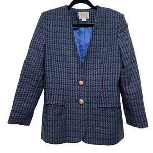 Vintage 90s Amanda Smith Women’s Wool Blend Purple Green Blazer Academia Size 8